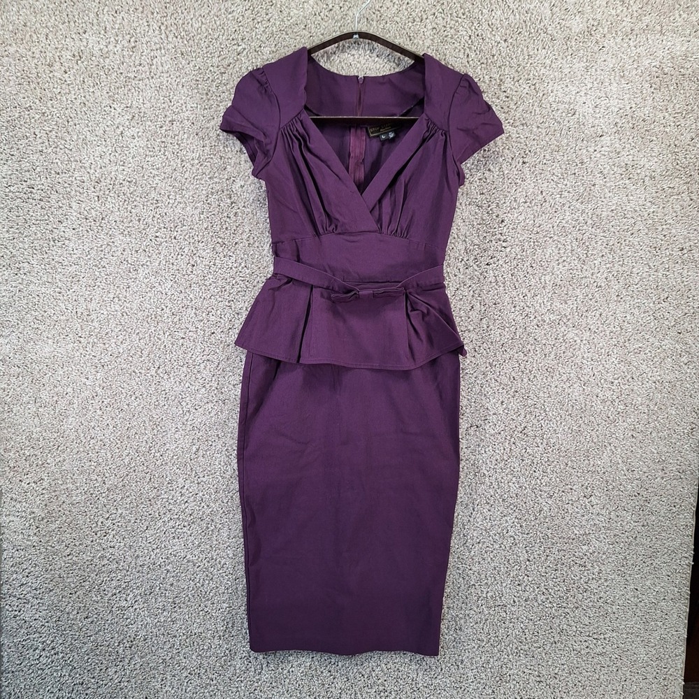 Stop Staring! Alicia Estrada Dress Women Large Purple Pencil Retro Glam Feminine